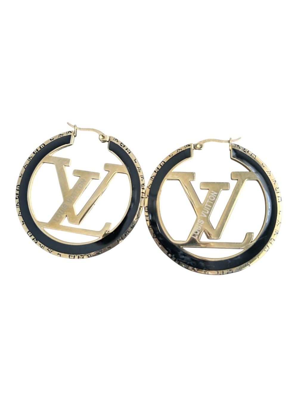 Louis Vuitton Black and Gold Signature Hoop Earrings-fashion jewelry - Picture 7 of 10